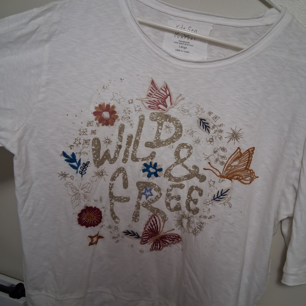 Kyla Seo White 'Wild & Free' Embroidered Butterfly Tee